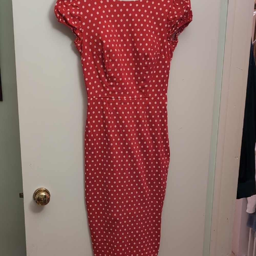 Collectif Red Midi Dress with White Polka Dots